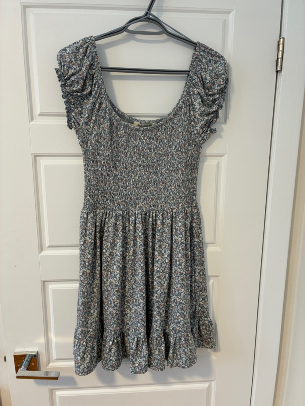 Smocked Floral Puff-Sleeve Dress